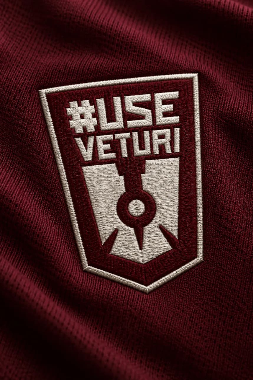 Patch bordado #UseVeturi em tecido bordô
